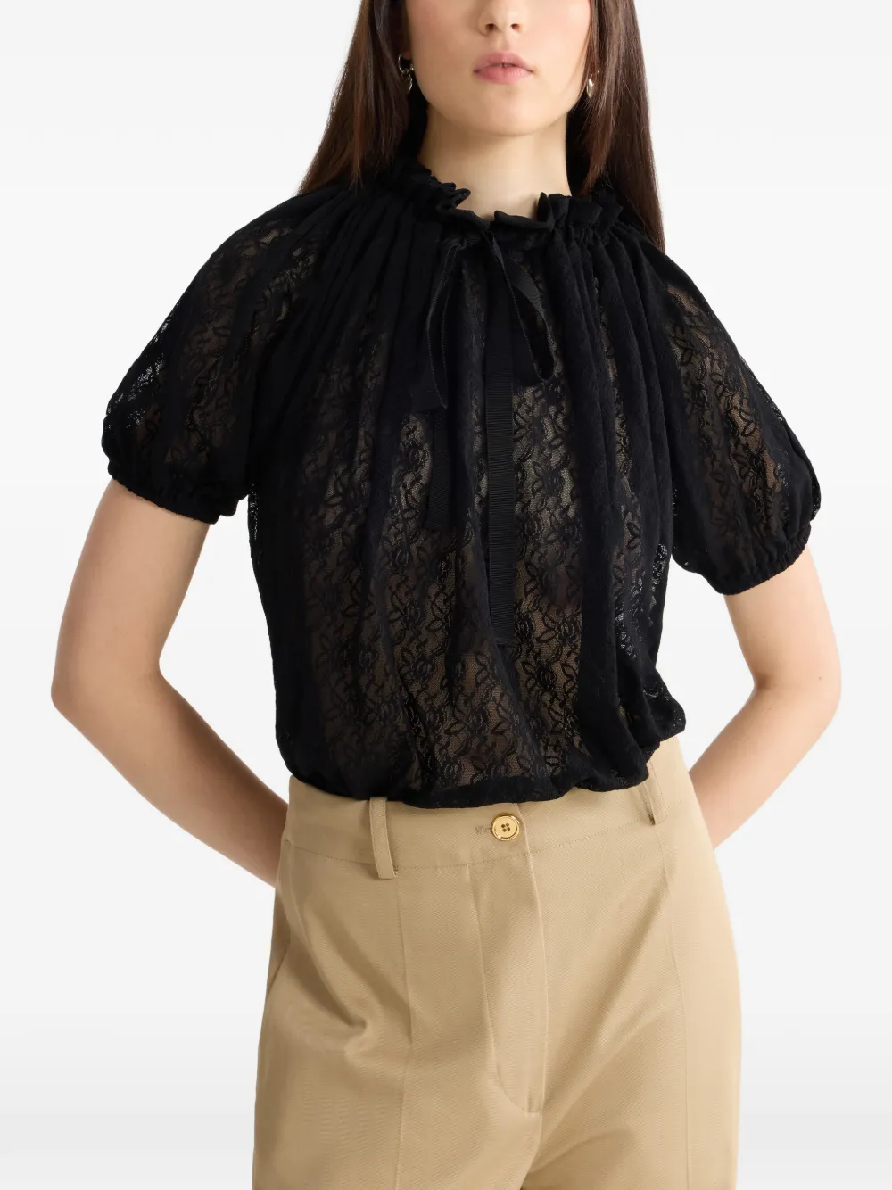 Patou Blouse met kant Zwart