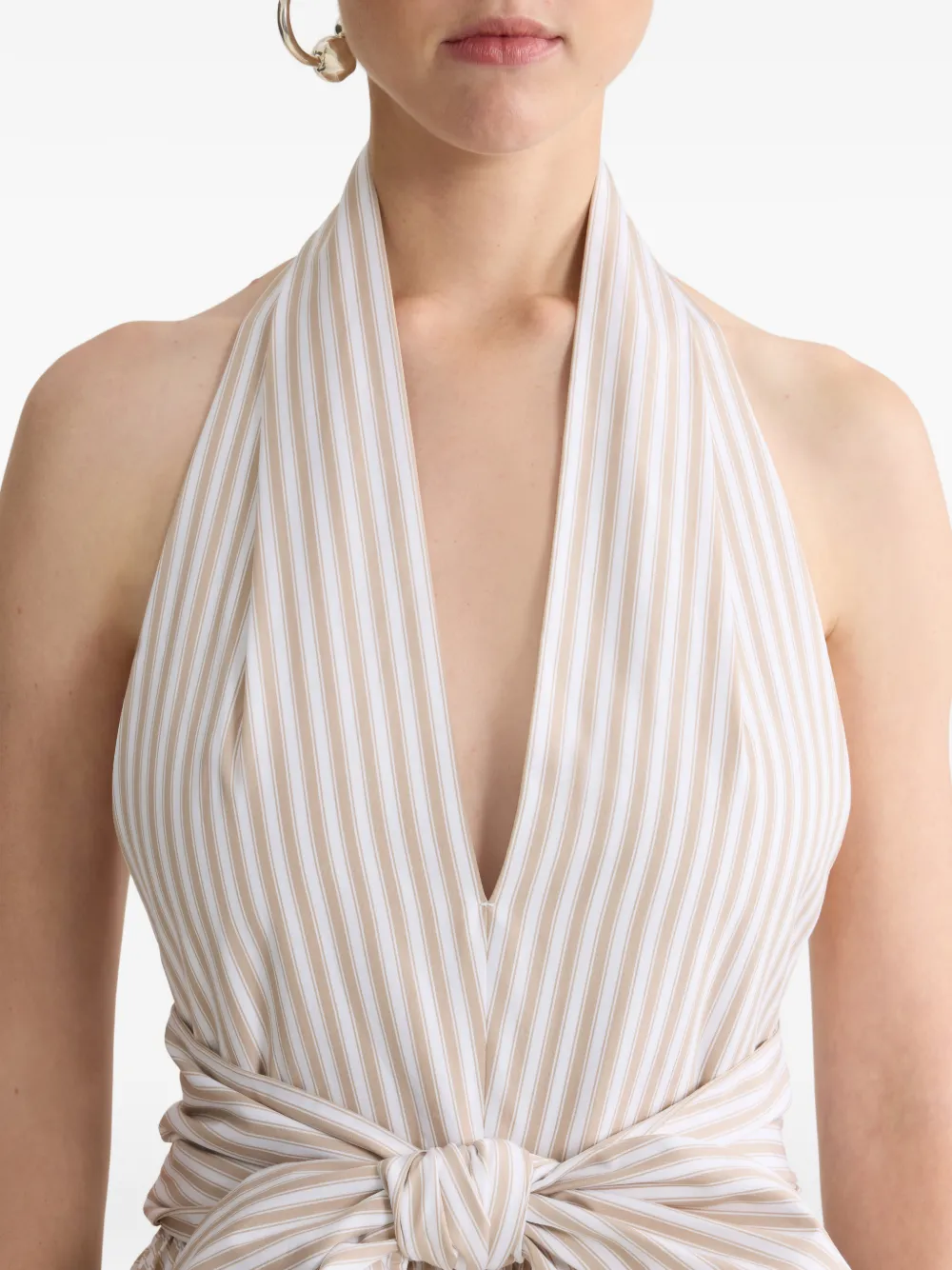 Patou Geknoopte midi-jurk met halternek Beige