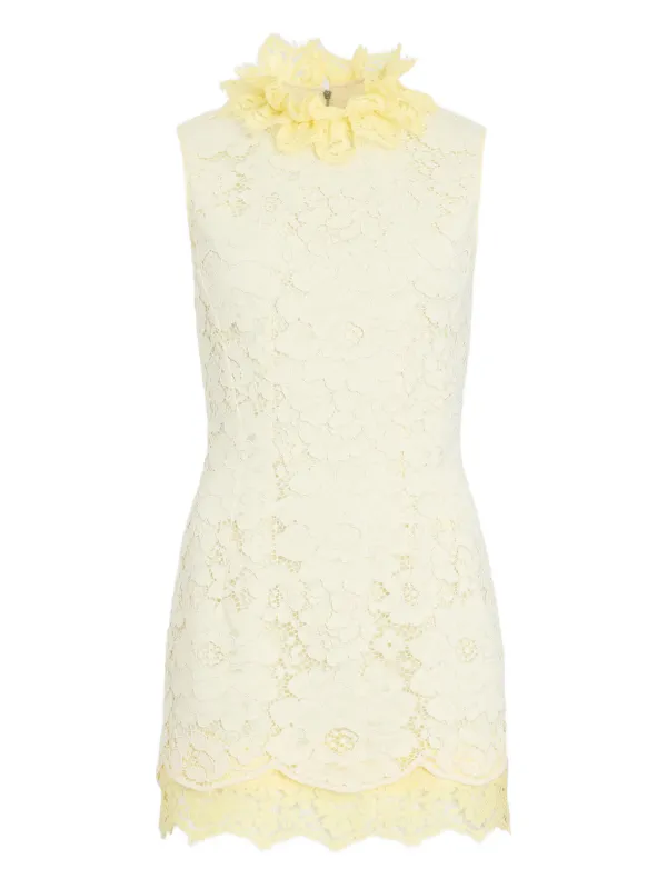 Patou Lace Ruffled Mini Dress | Yellow | FARFETCH JO
