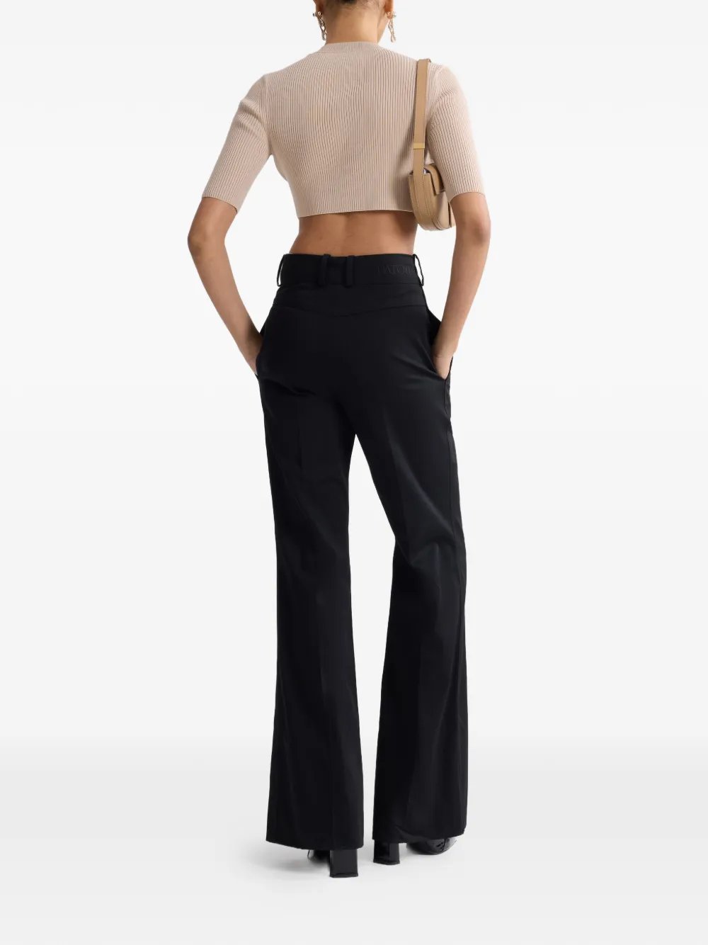 Patou Geribbeld cropped vest met knoopsluiting Beige