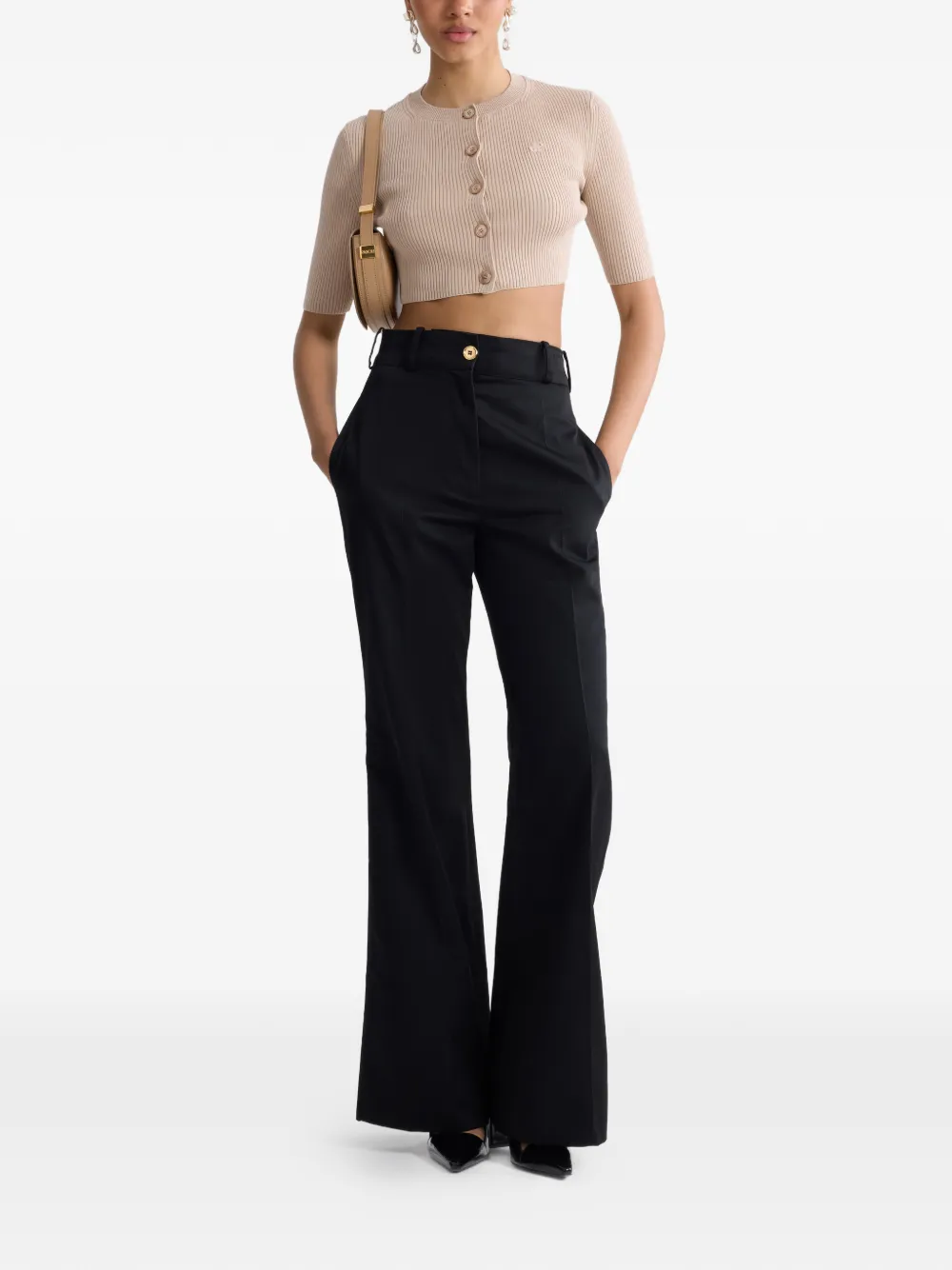 Patou Geribbeld cropped vest met knoopsluiting Beige