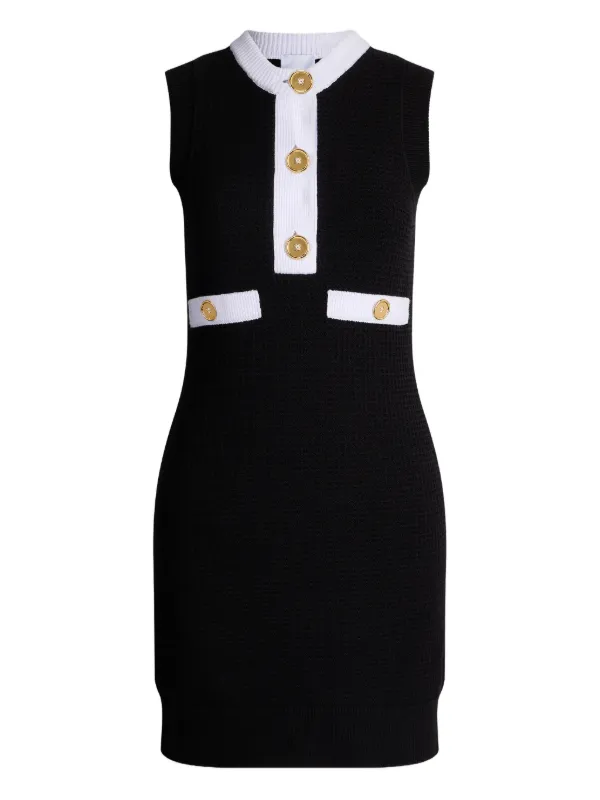 Patou Button Textured Mini Dress in Black