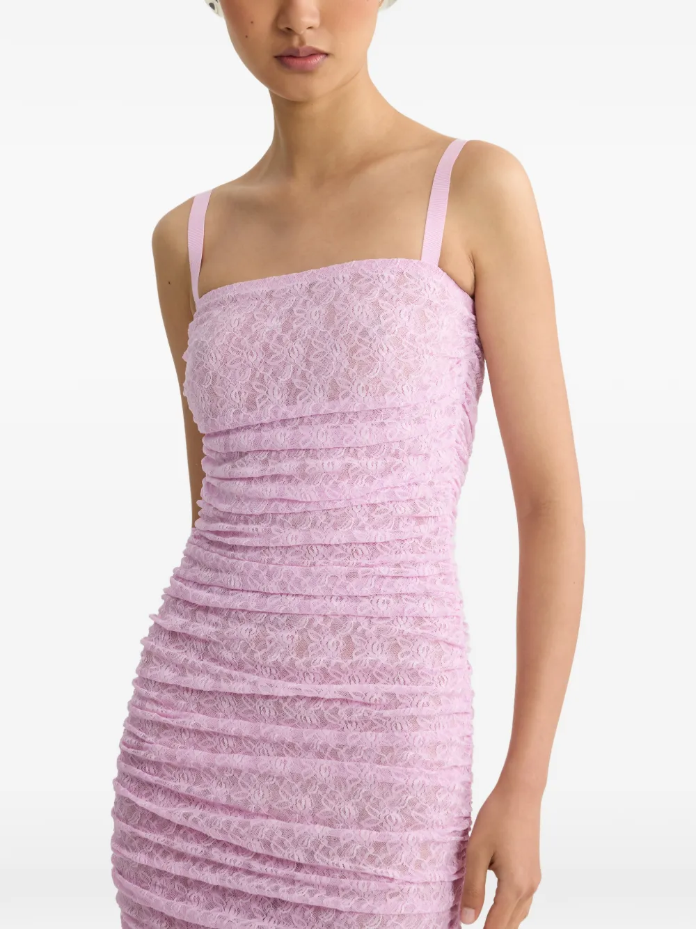 Patou Midi-jurk met ruches en kant Roze