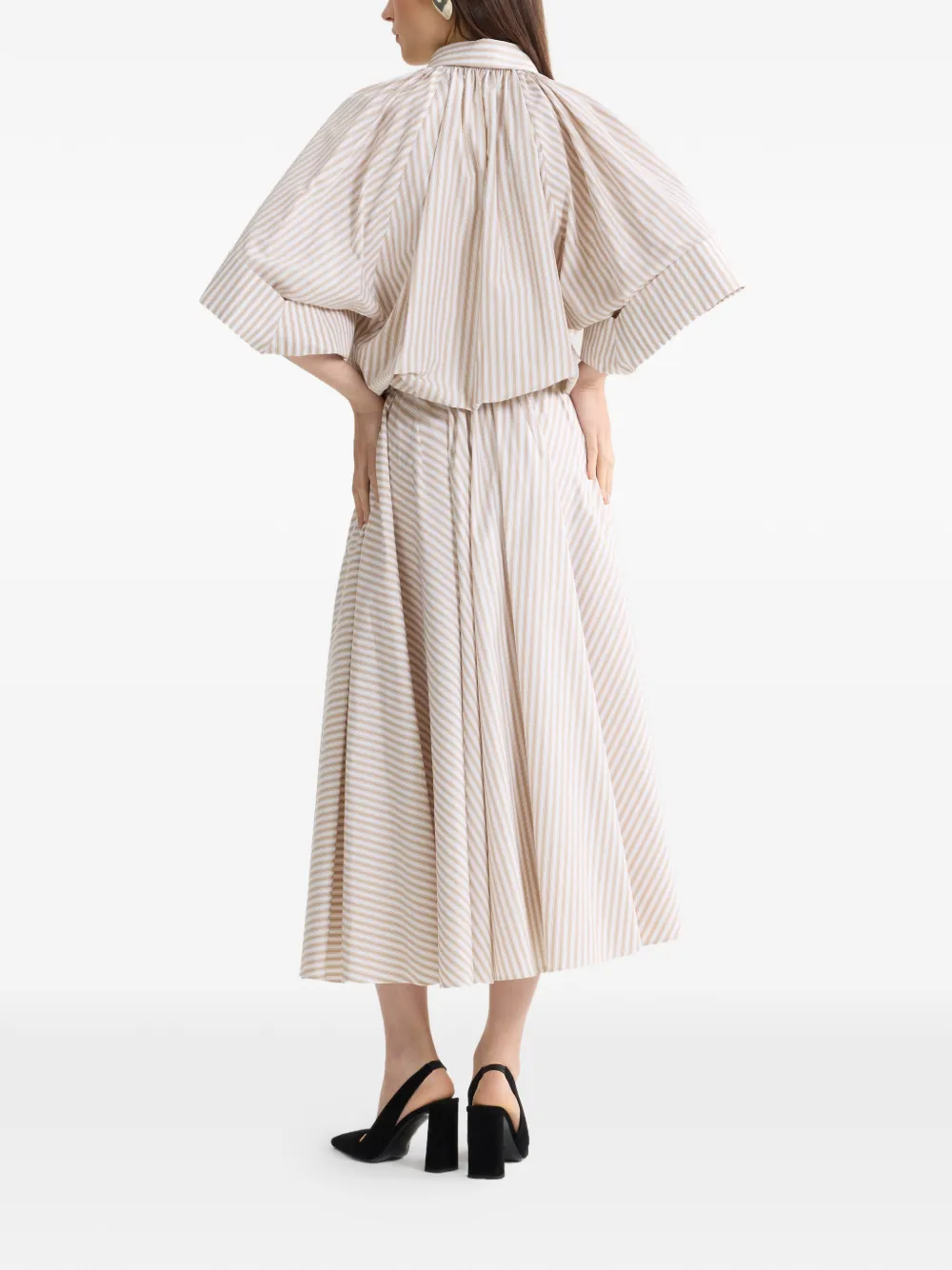 Elasticated-Waist Striped Midi Skirt