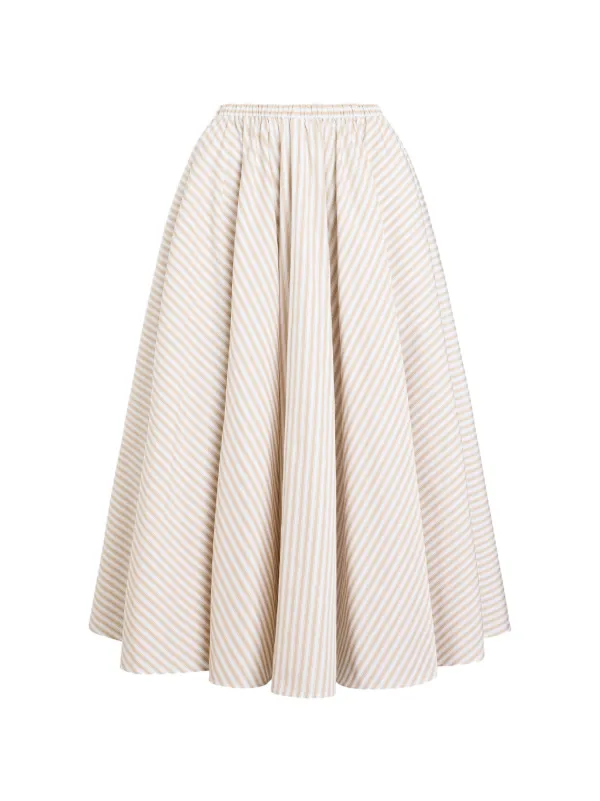 Patou Elasticated-waist Striped Midi Skirt in Neutrals