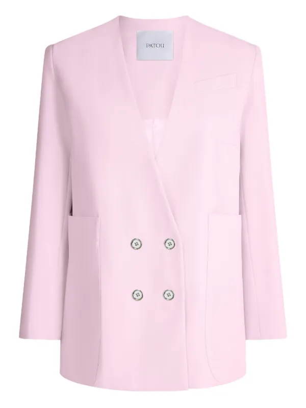 Patou Double-breasted No Collar Blazer in Pink