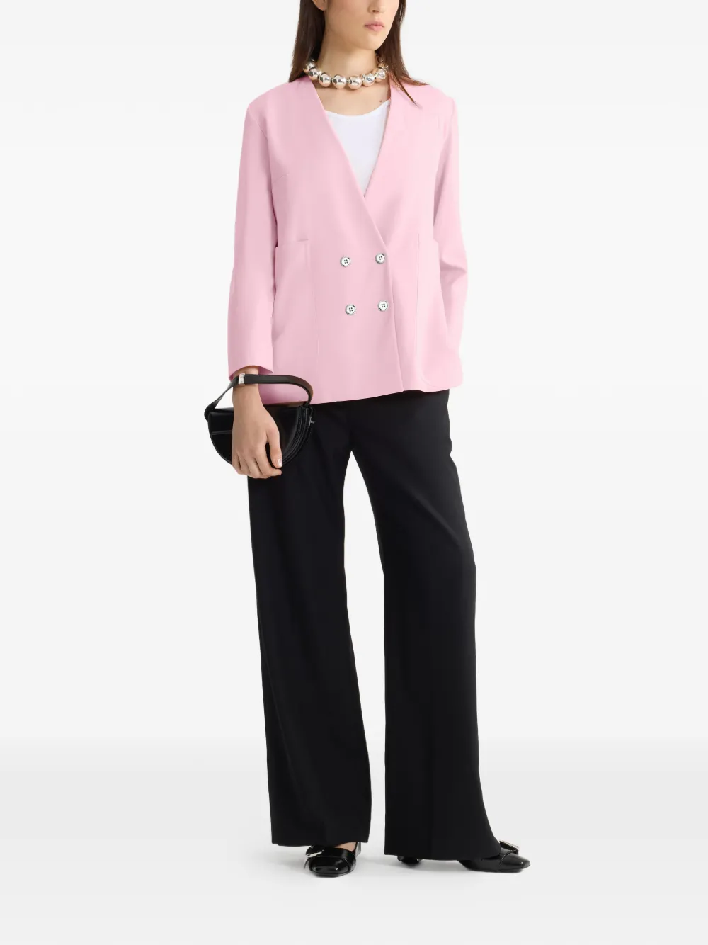 Double-Breasted No Collar Blazer