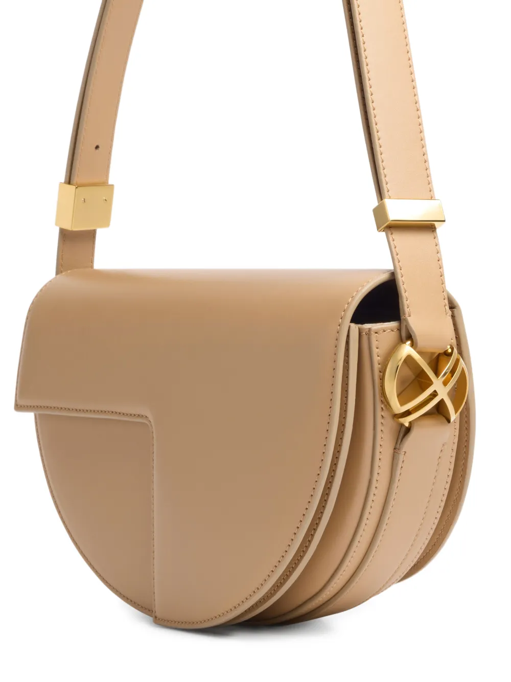Patou Le leren schoudertas Beige