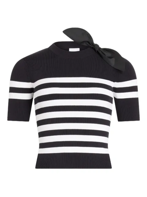 Patou striped bow-detail knitted T-shirt