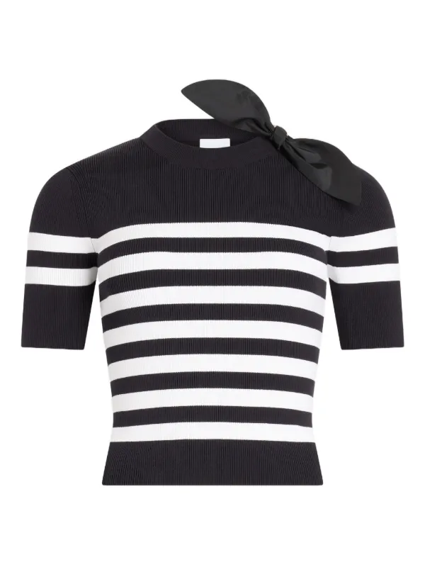 Patou Striped Bow-detail Knitted T-shirt in Black