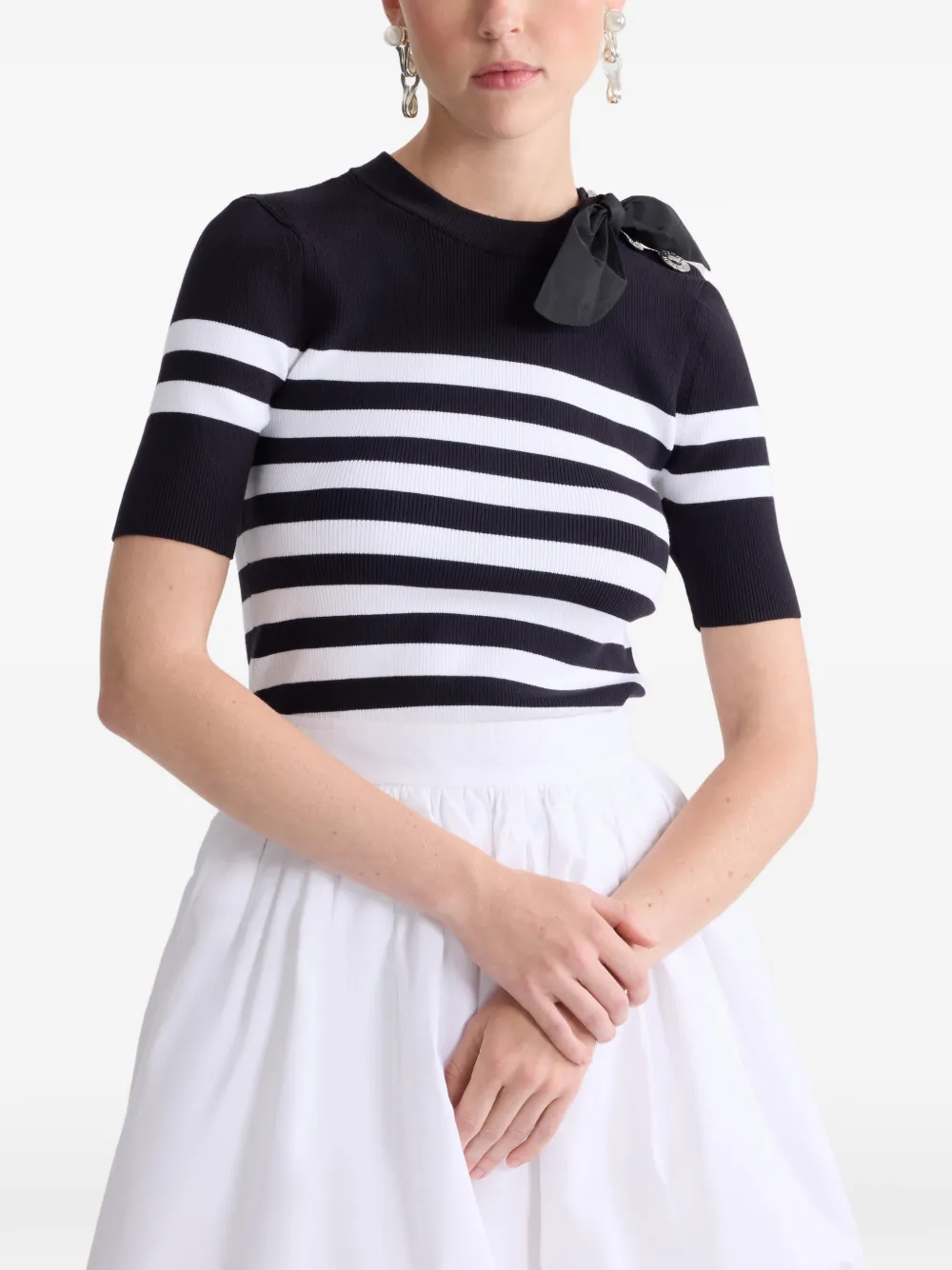 Patou Gestreept T-shirt met strikdetail Zwart