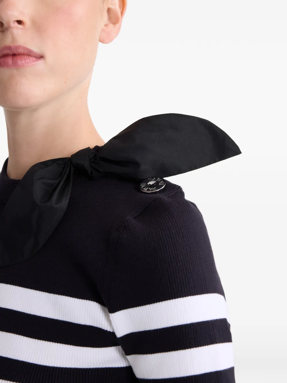 Patou Gestreept T-shirt met strikdetail Zwart