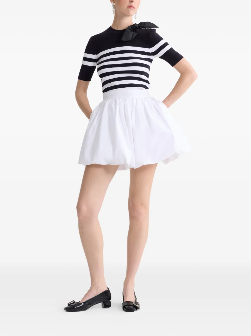 Patou Gestreept T-shirt met strikdetail Zwart
