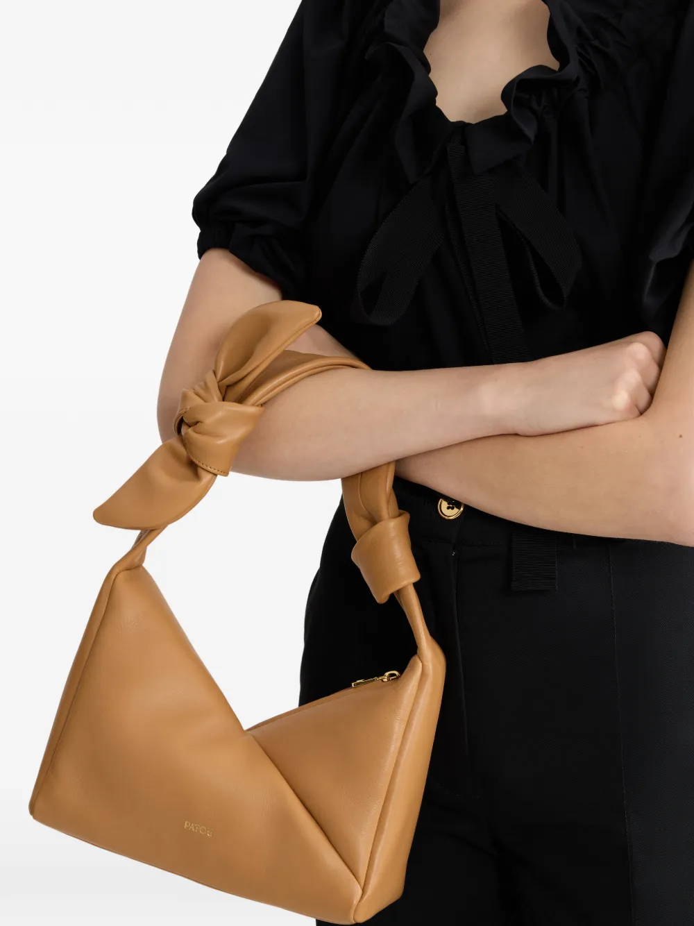 Patou Bonbonnette Knot-detail Shoulder Bag in Brown, view 2