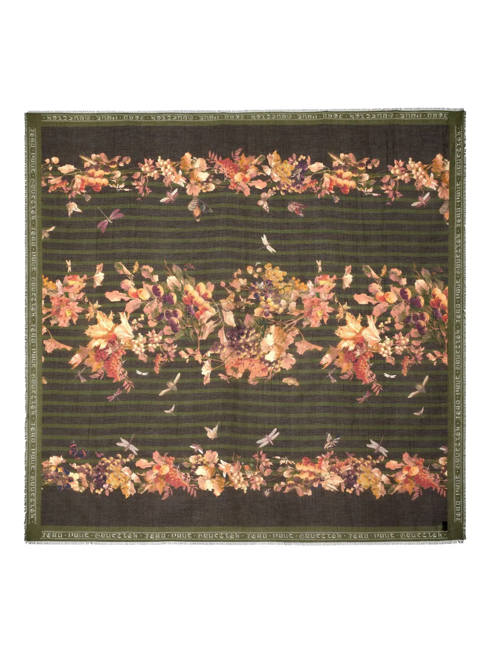 Jean Paul Gaultier floral striped scarf - Verde