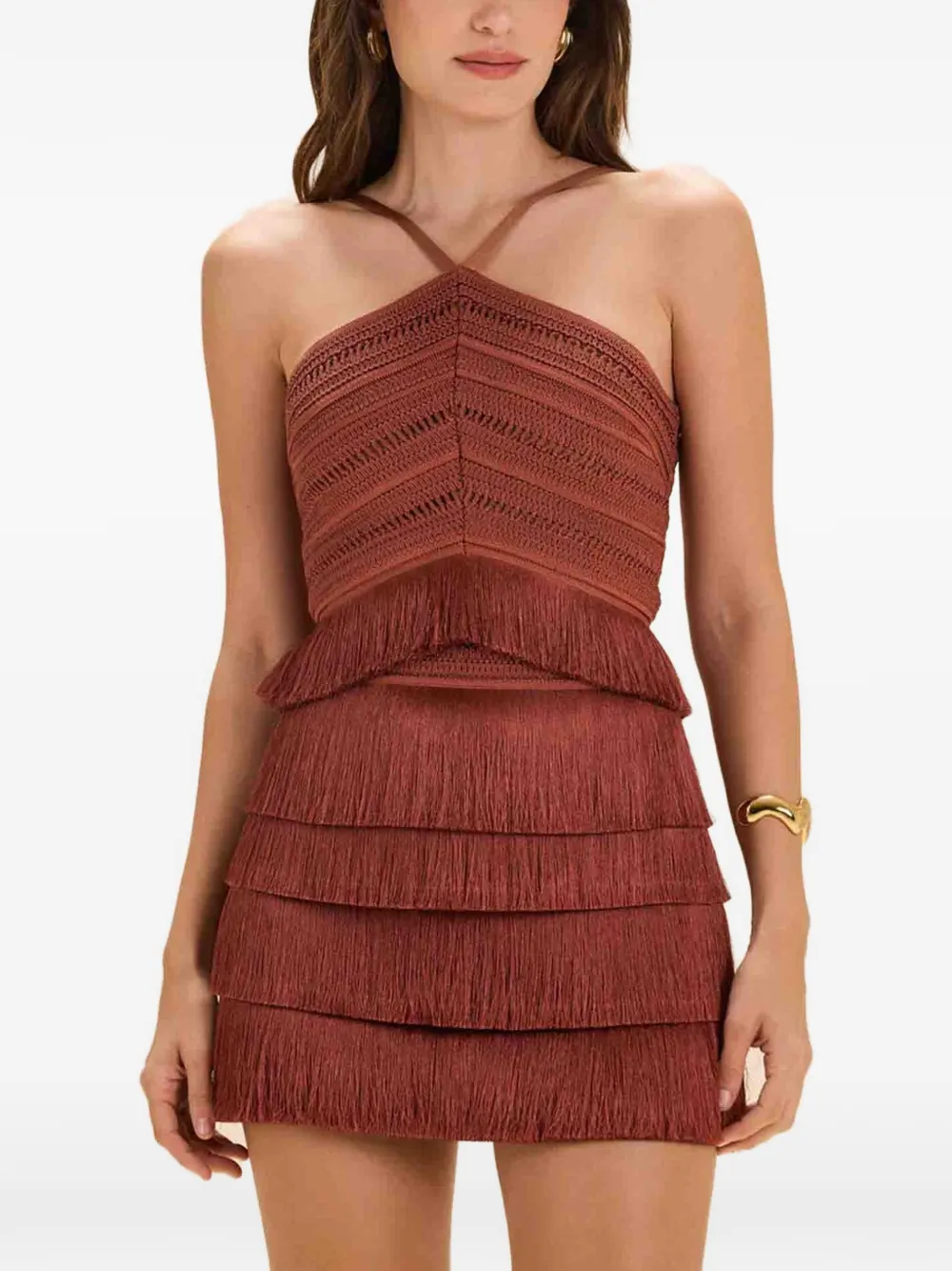 PatBO x Camila Coelho Amber fringed top - Bruin