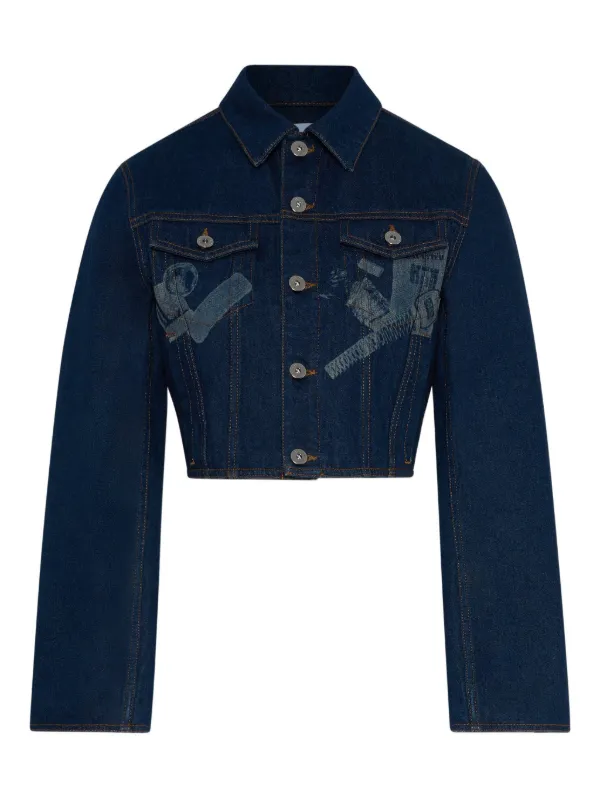 Jean Paul Gaultier Trompe L'oeil Cropped Denim Jacket in Blue
