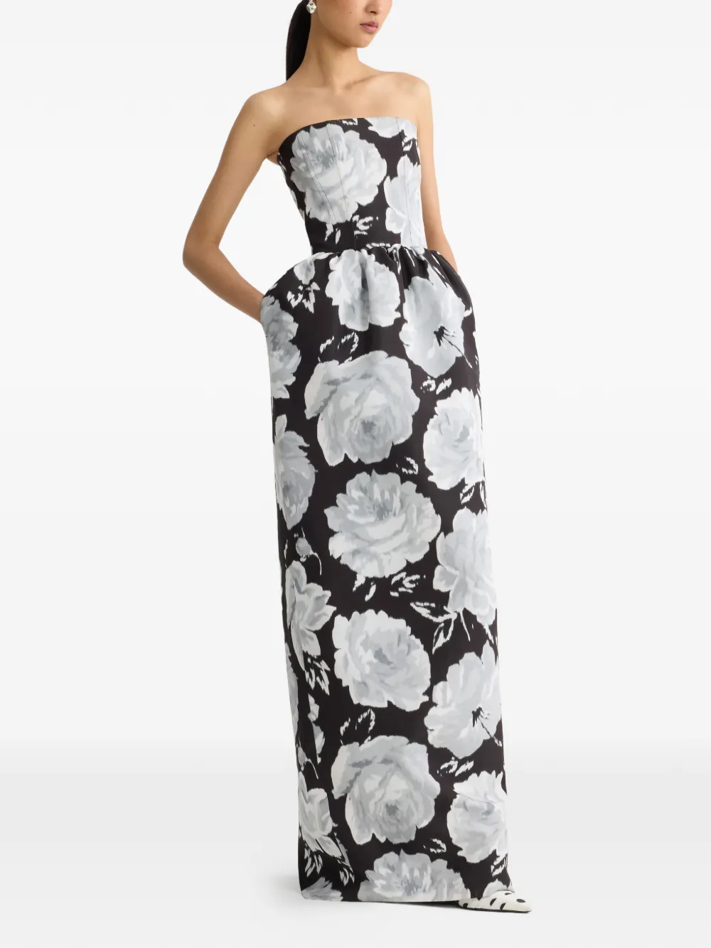 Patou Bustier maxi-jurk met bloemenprint Zwart