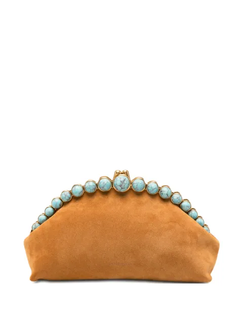 Cult Gaia Una stone-embellished suede clutch bag