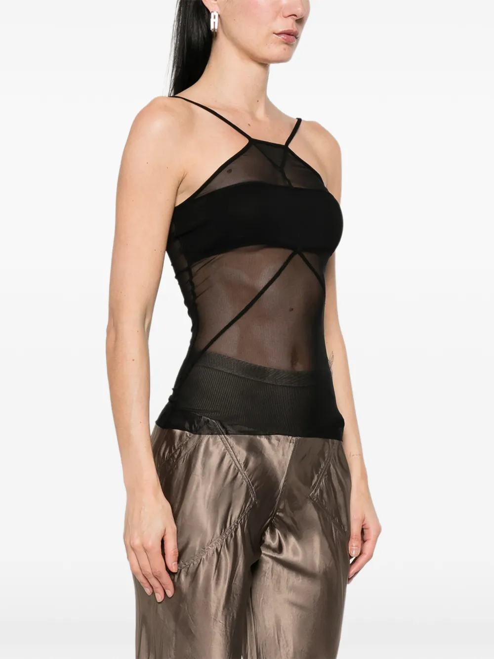 Rick Owens SL Combo Sheer Top in Black, view 3