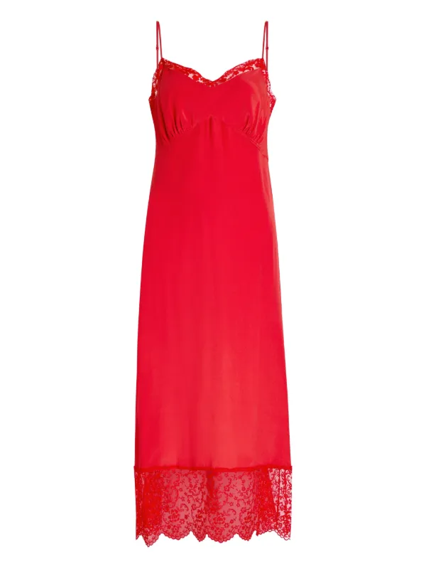 Simone Rocha lace-trim Midi Slip Dress | Red | FARFETCH GE