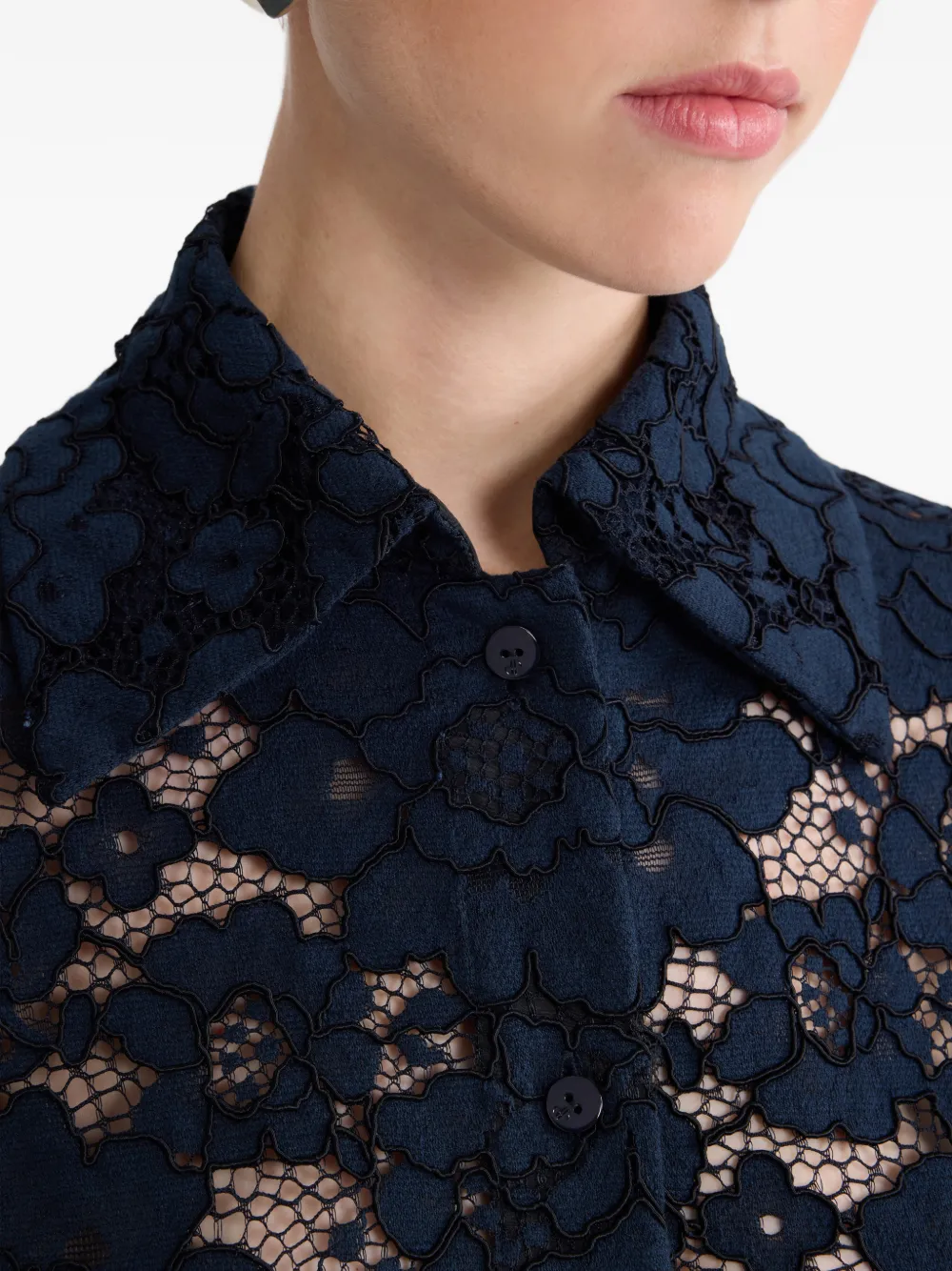Patou Kanten blouse met korte mouwen Blauw