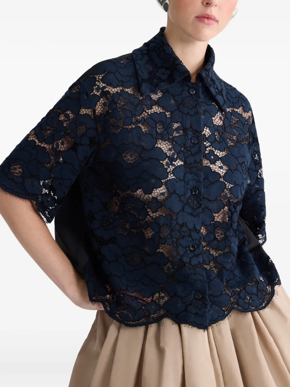 Patou Kanten blouse met korte mouwen Blauw