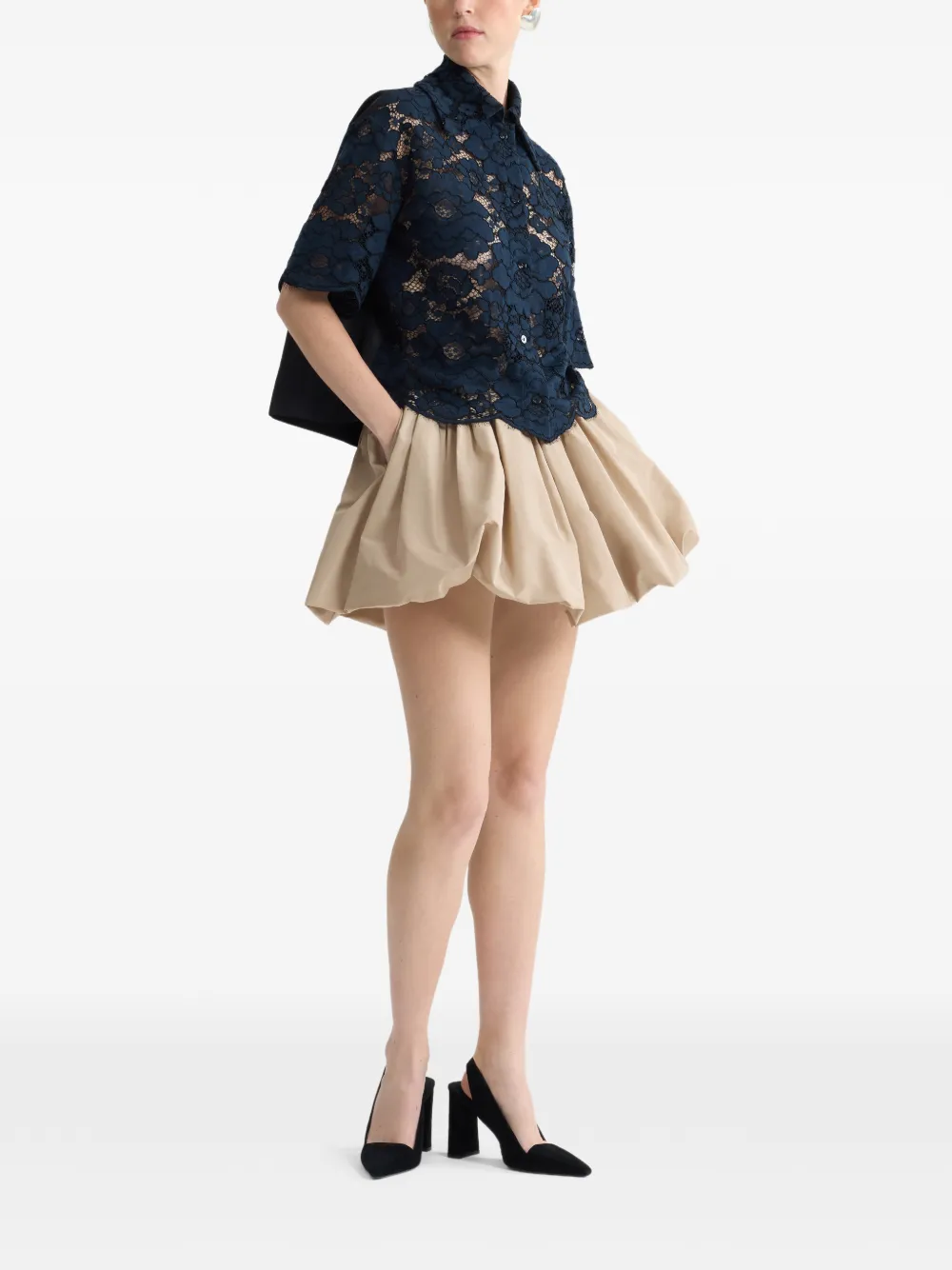 Patou Kanten blouse met korte mouwen Blauw