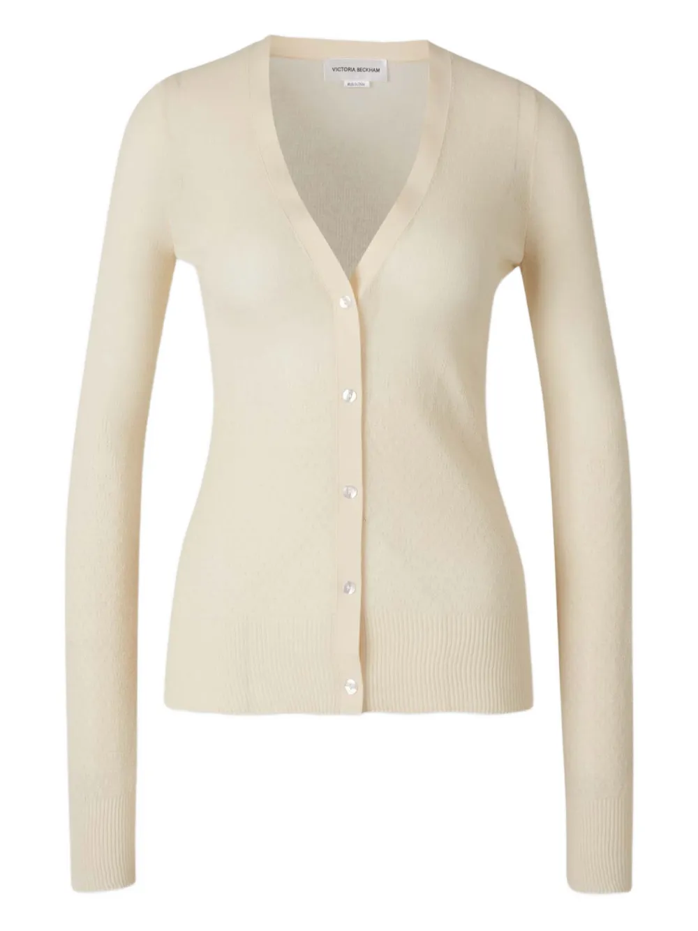 Victoria Beckham ribbed-trims V-neck cardigan - Toni neutri