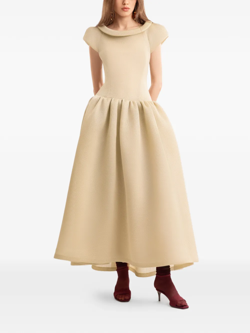 Gemy Maalouf Midi-jurk met korte mouwen - Beige