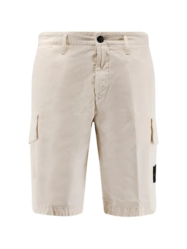 Stone Island L100018 Organic Cotton Stretch Broken Twill Old Effect Slim-fit Cargo Short with Asymmetrical Seams in Neutrals