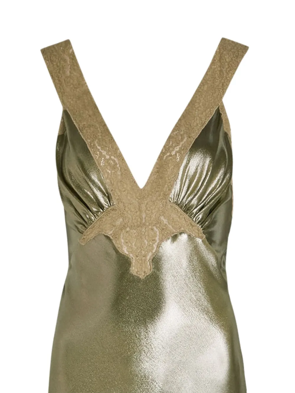 Saint Laurent Maxi-jurk met V-hals en kant - Groen