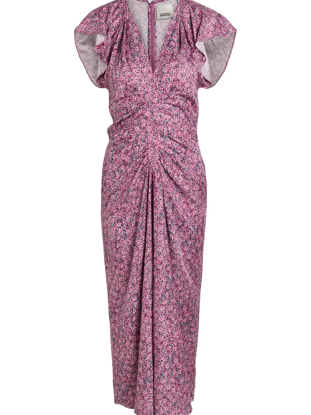 ISABEL MARANT Lindsay midi-jurk met ruches en bloemenprint Roze