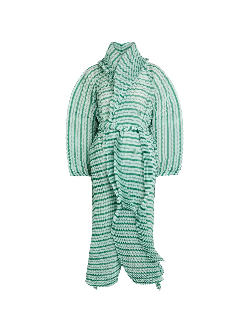 Issey Miyake striped pleated coat - Verde