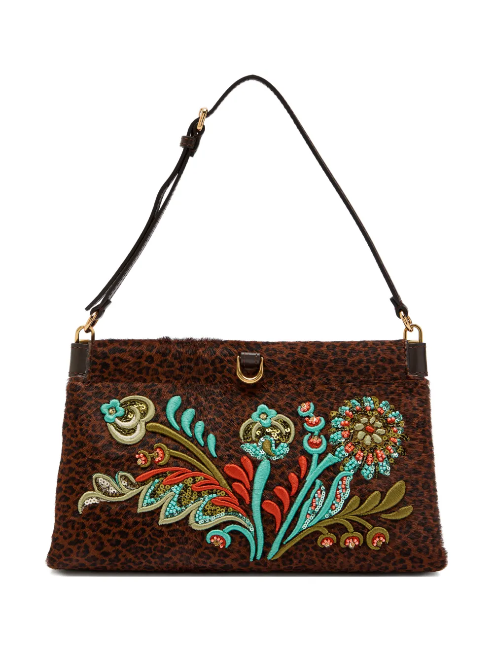 ETRO embroidered leopard-print shoulder bag - Marrone