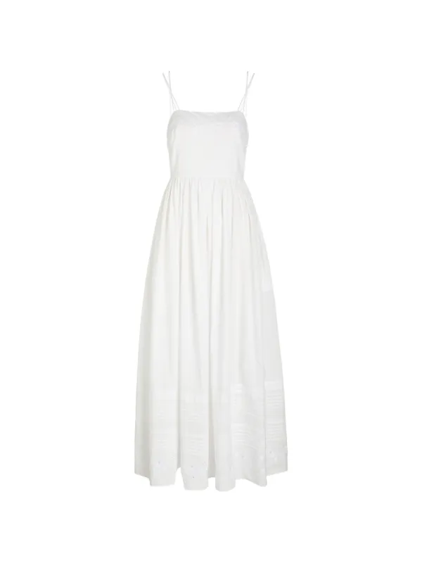 Bode Chamomile Embroidered Strap Dress in White