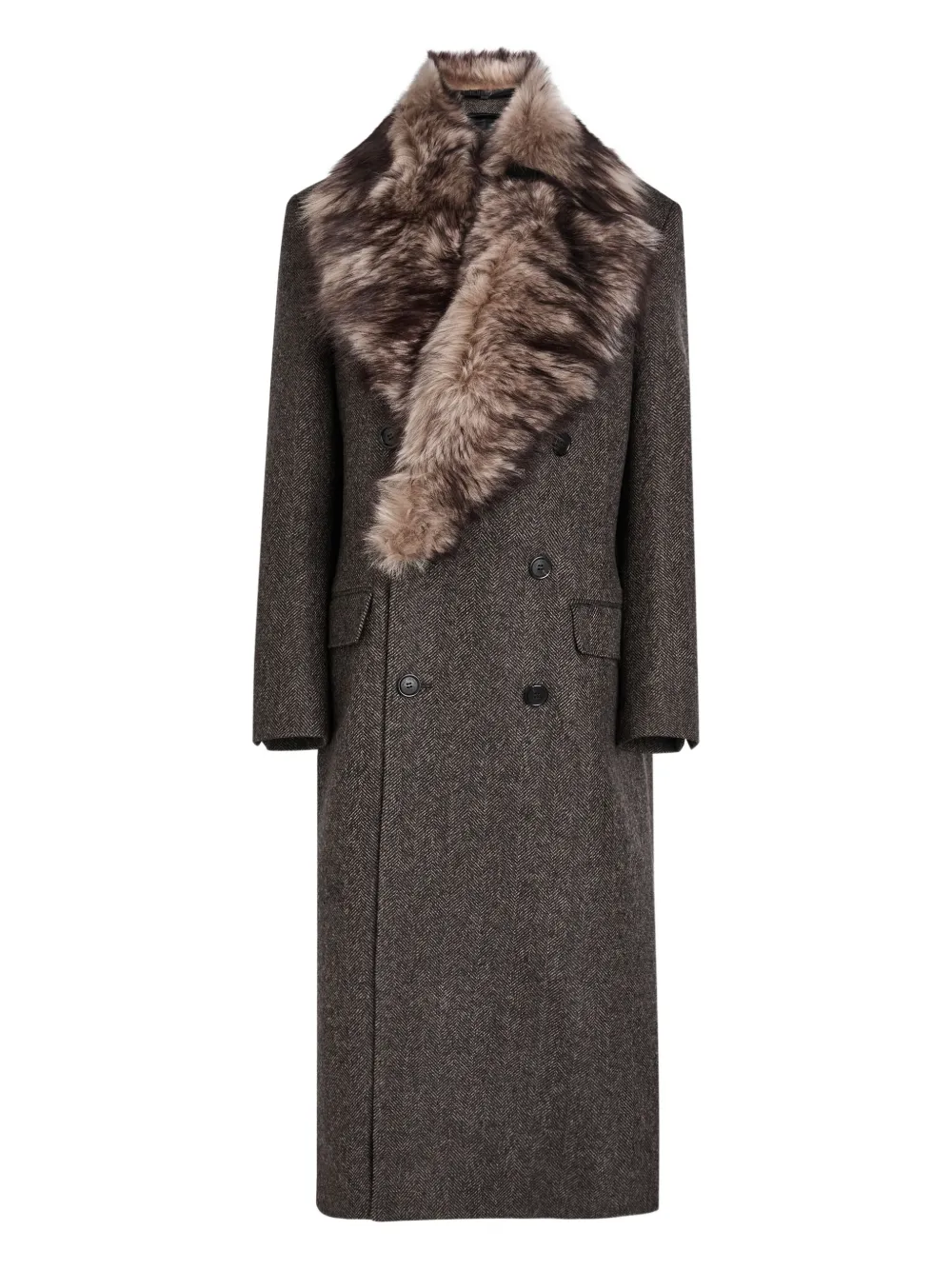 Nili Lotan Cappotto doppiopetto con colletto in pelliccia - Marrone