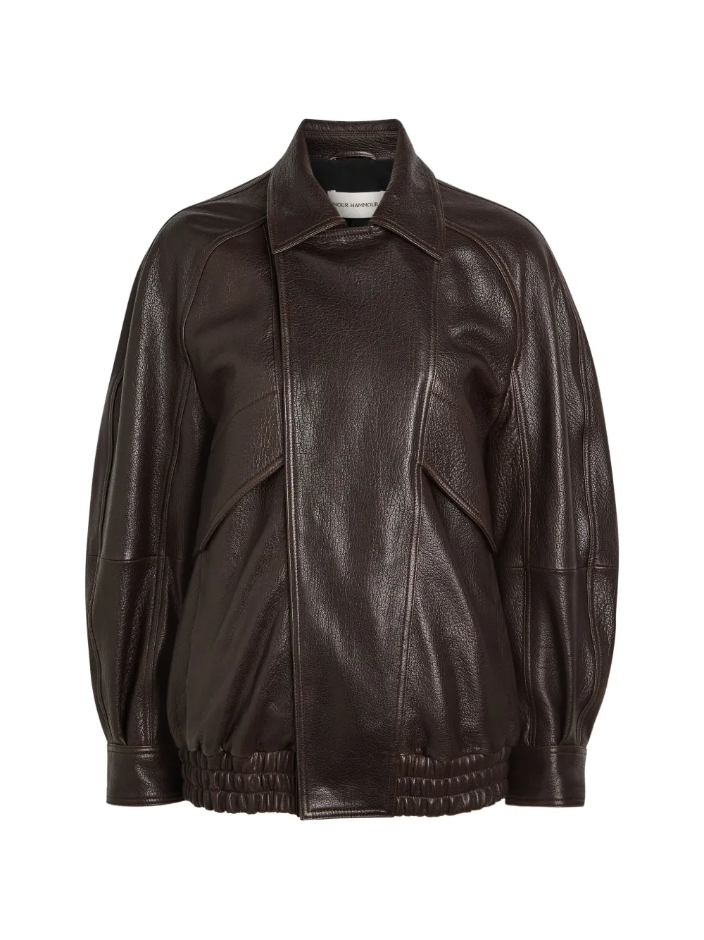 Nour Hammour raglan-sleeve leather jacket - Marrone