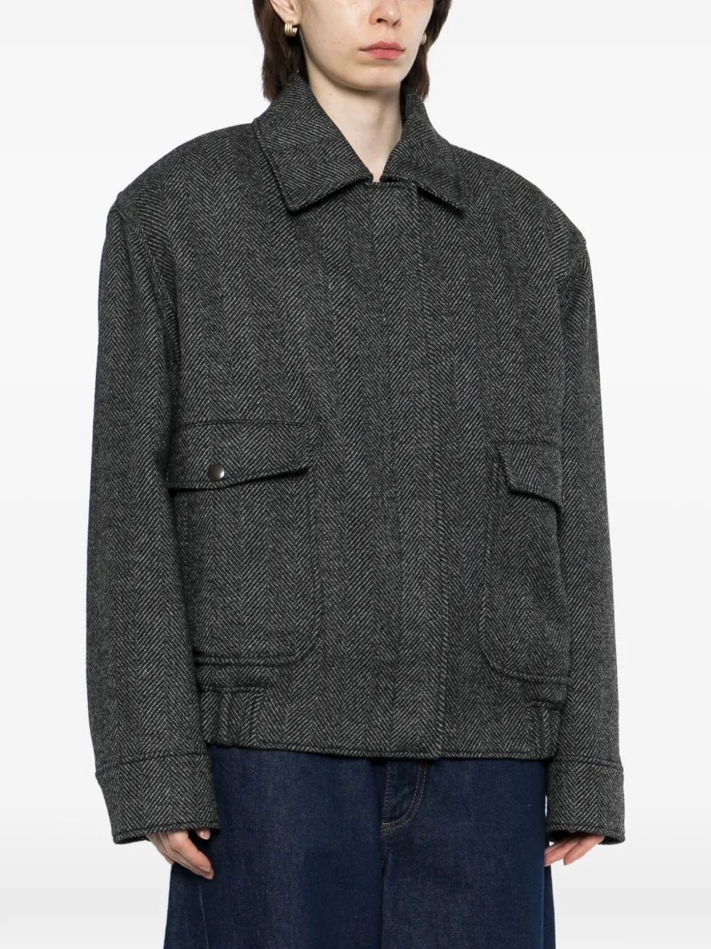 Stella McCartney Jack met klepzak en visgraatpatroon Grijs