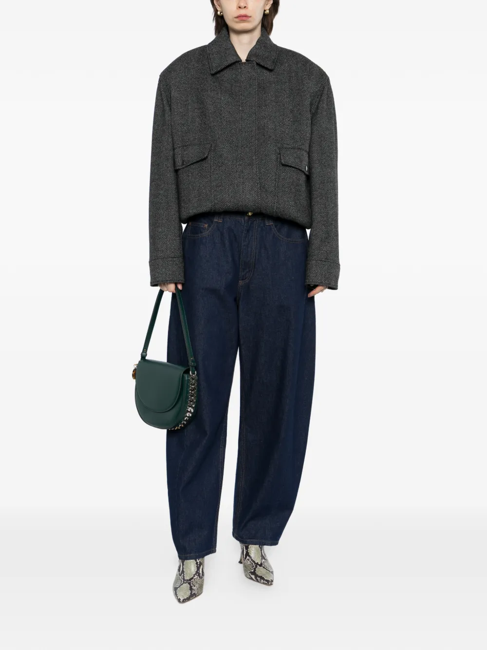 Stella McCartney Jack met klepzak en visgraatpatroon Grijs