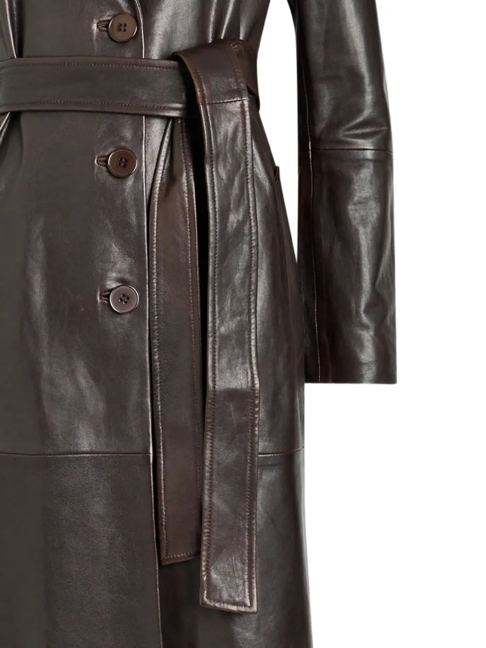 Nour Hammour Scarlett leren trenchcoat met ceintuur - Bruin