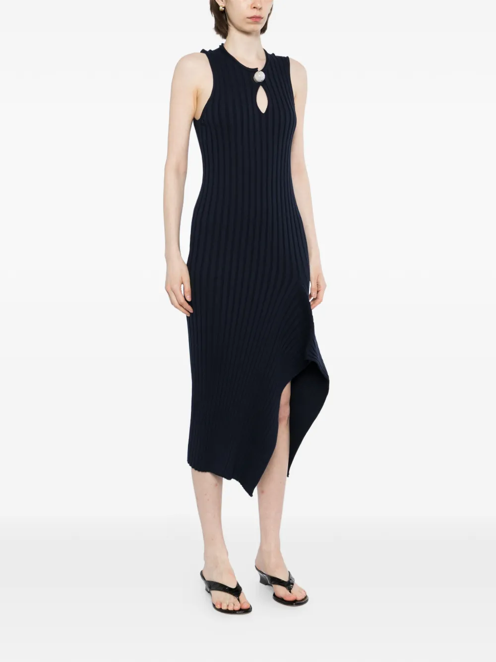 Stella McCartney Geribbelde midi-jurk met keyhole Blauw