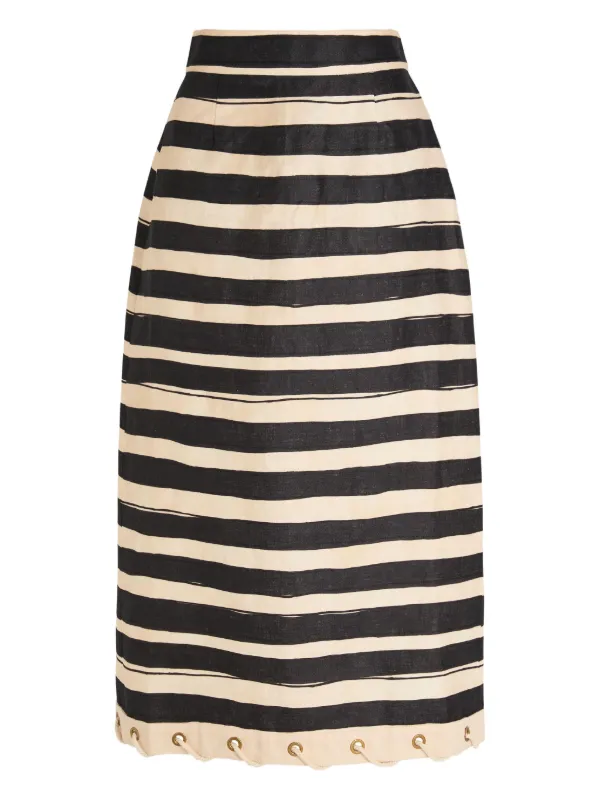 Zimmermann Rebellion Striped Midi Skirt in Black