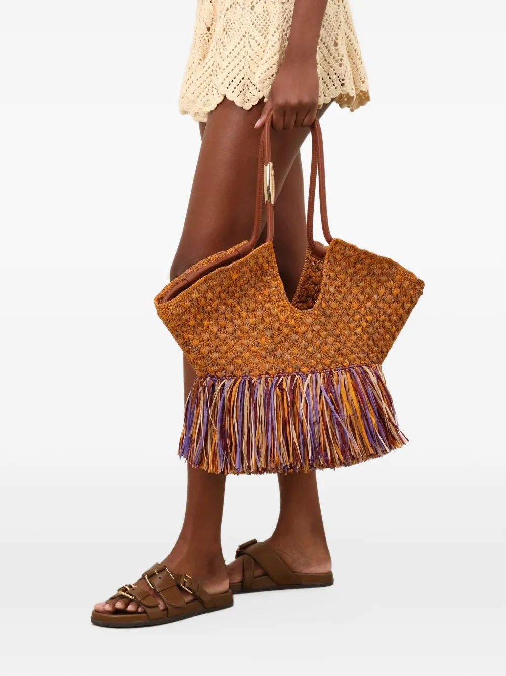 ZIMMERMANN Goldentime medium shopper met franje Bruin