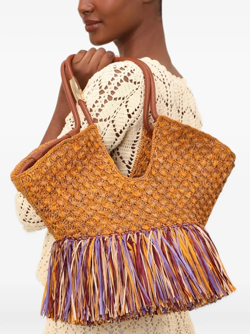 ZIMMERMANN Goldentime medium shopper met franje Bruin