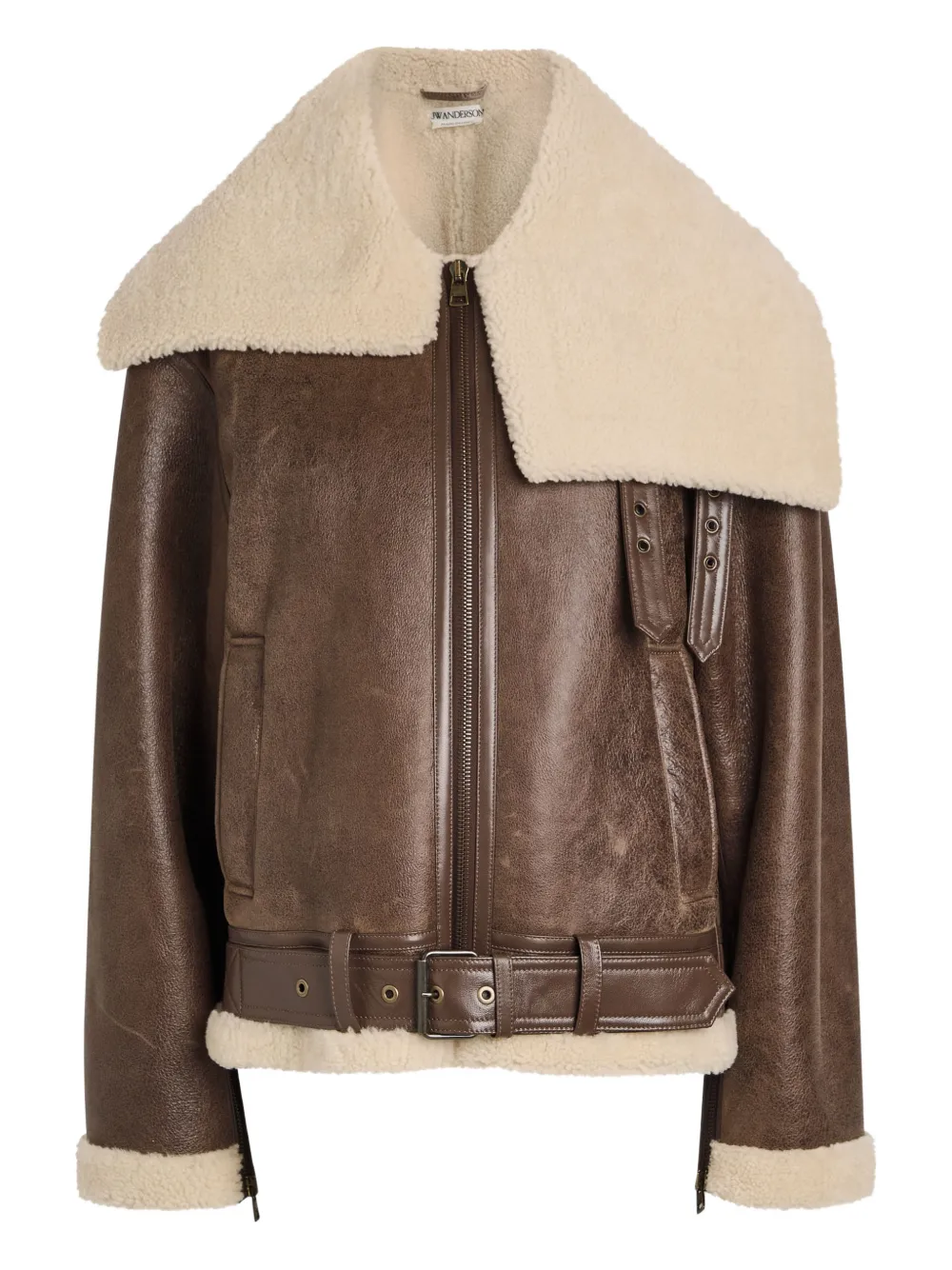 Jw Anderson Shearling Belted Jacket In Brown