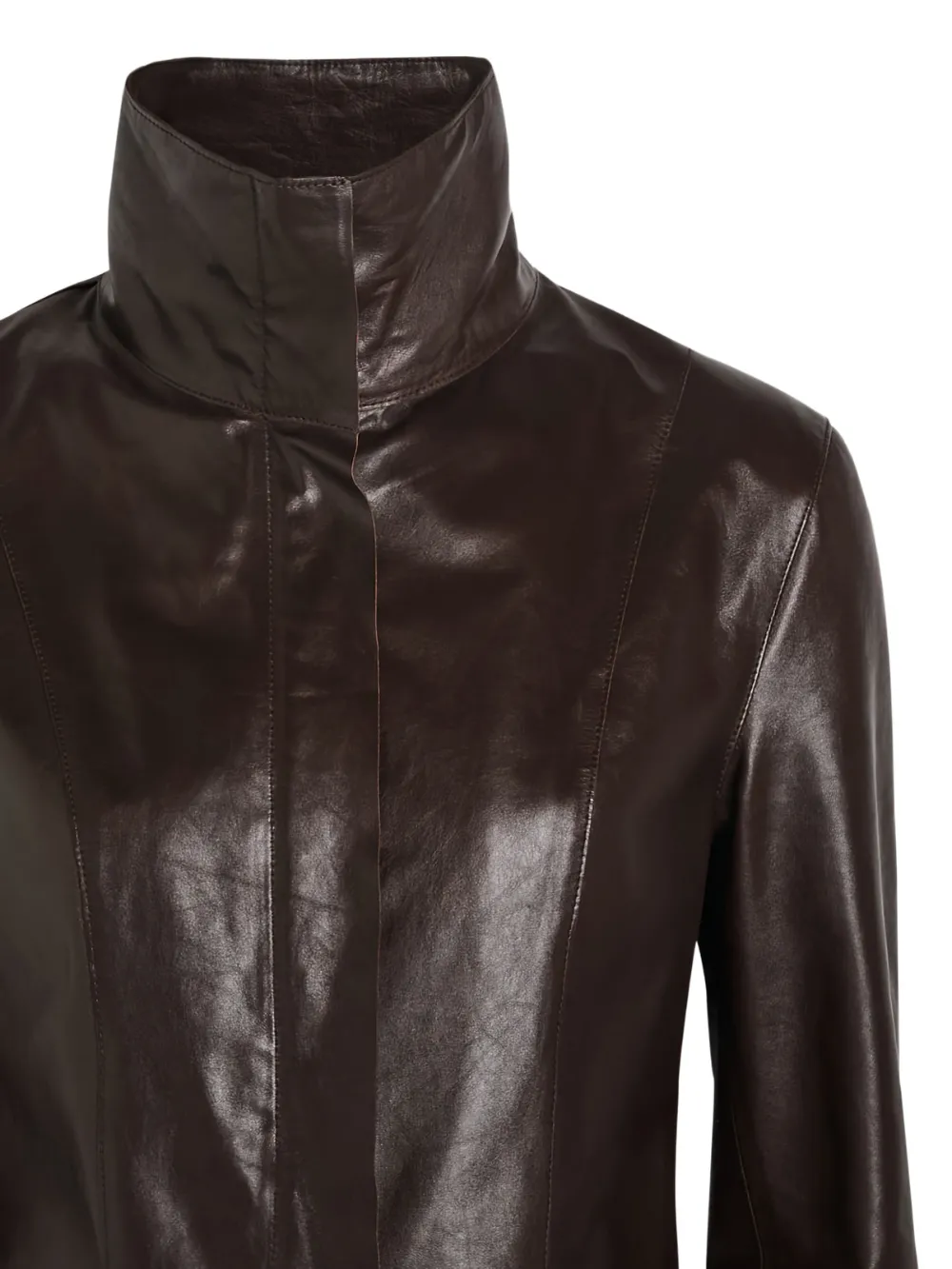  Our Legacy Funnel-neck Leather Jacket - Brown 