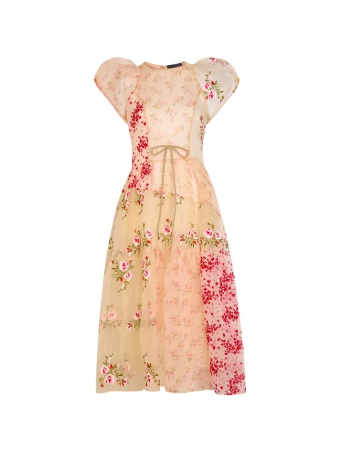 Simone Rocha puff-sleeve floral-pattern midi dress