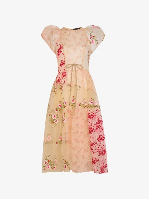 Simone Rocha puff-sleeve floral-pattern midi dress