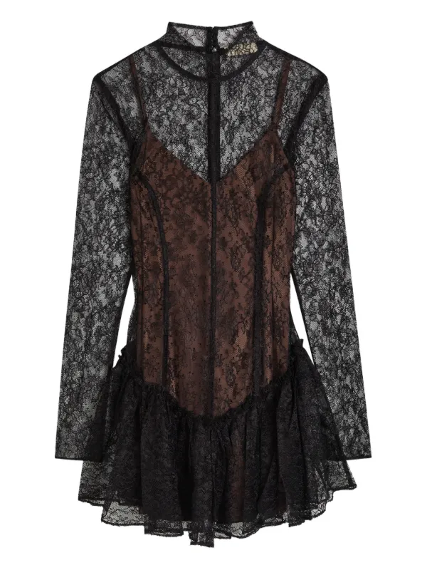 De La Vali Brisa Lace Ruffled Mini Dress | Black | FARFETCH GE